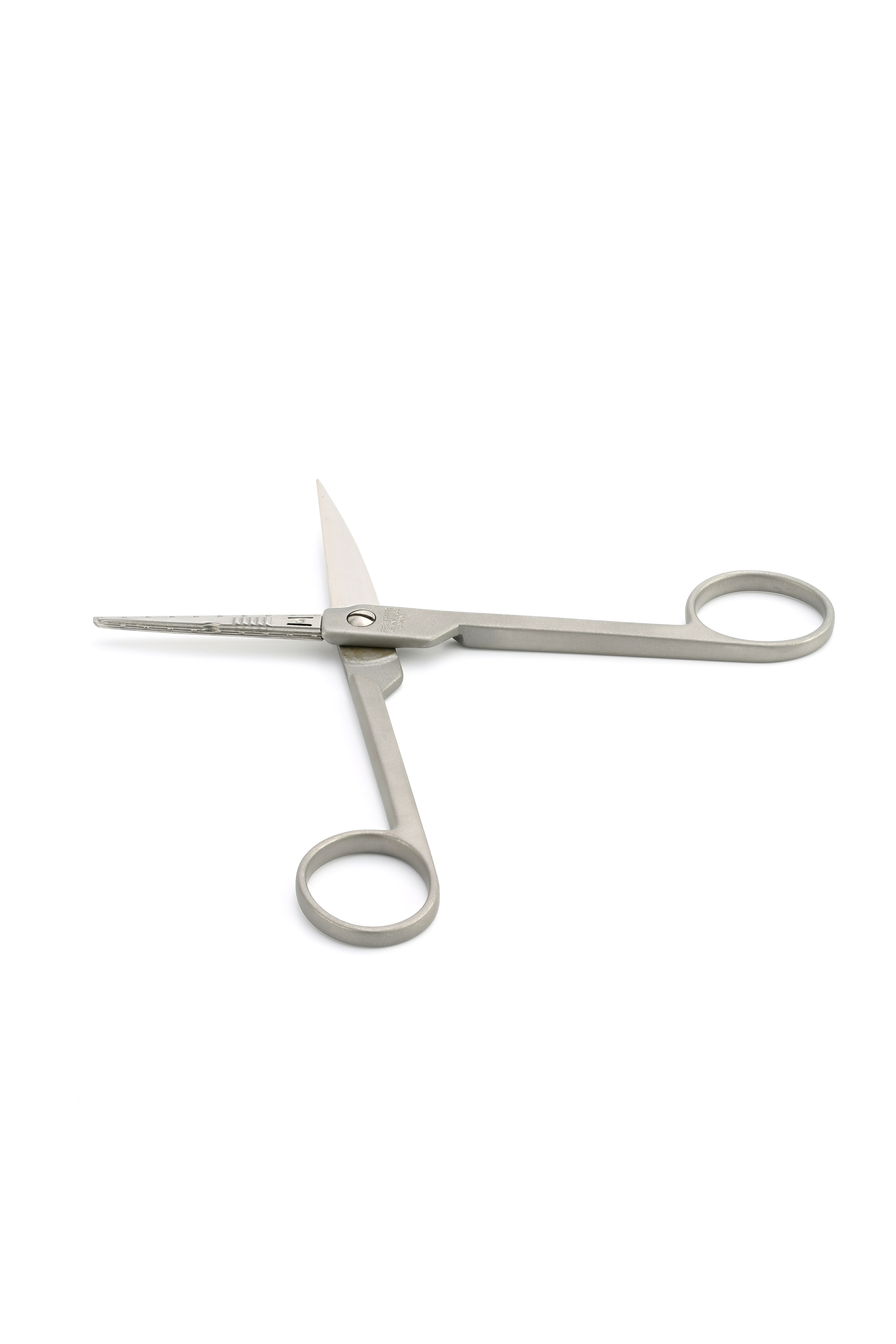 A pair of stainless steel scissors with one blade partially open, shown on a white background.