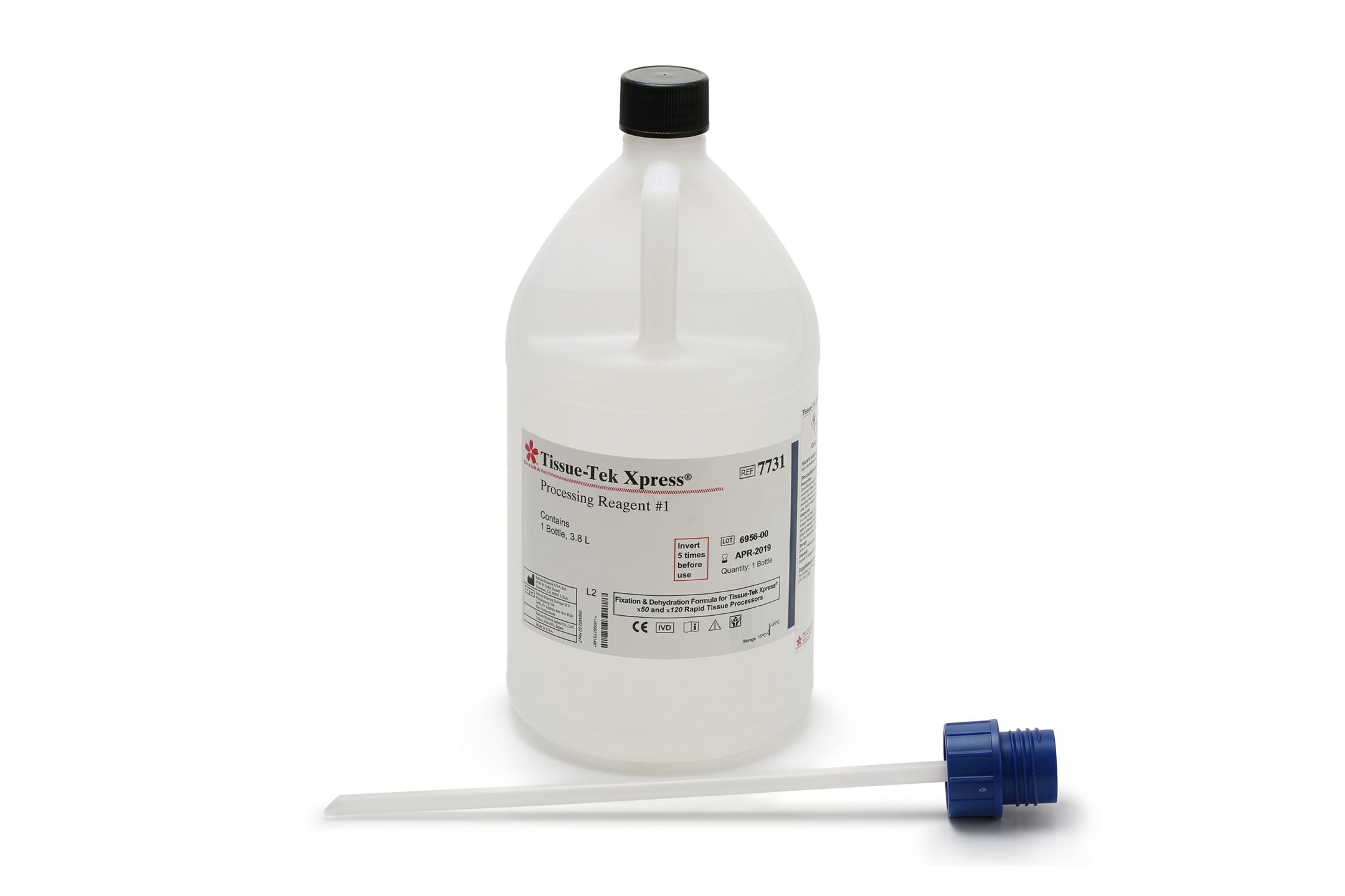 A large plastic bottle labeled