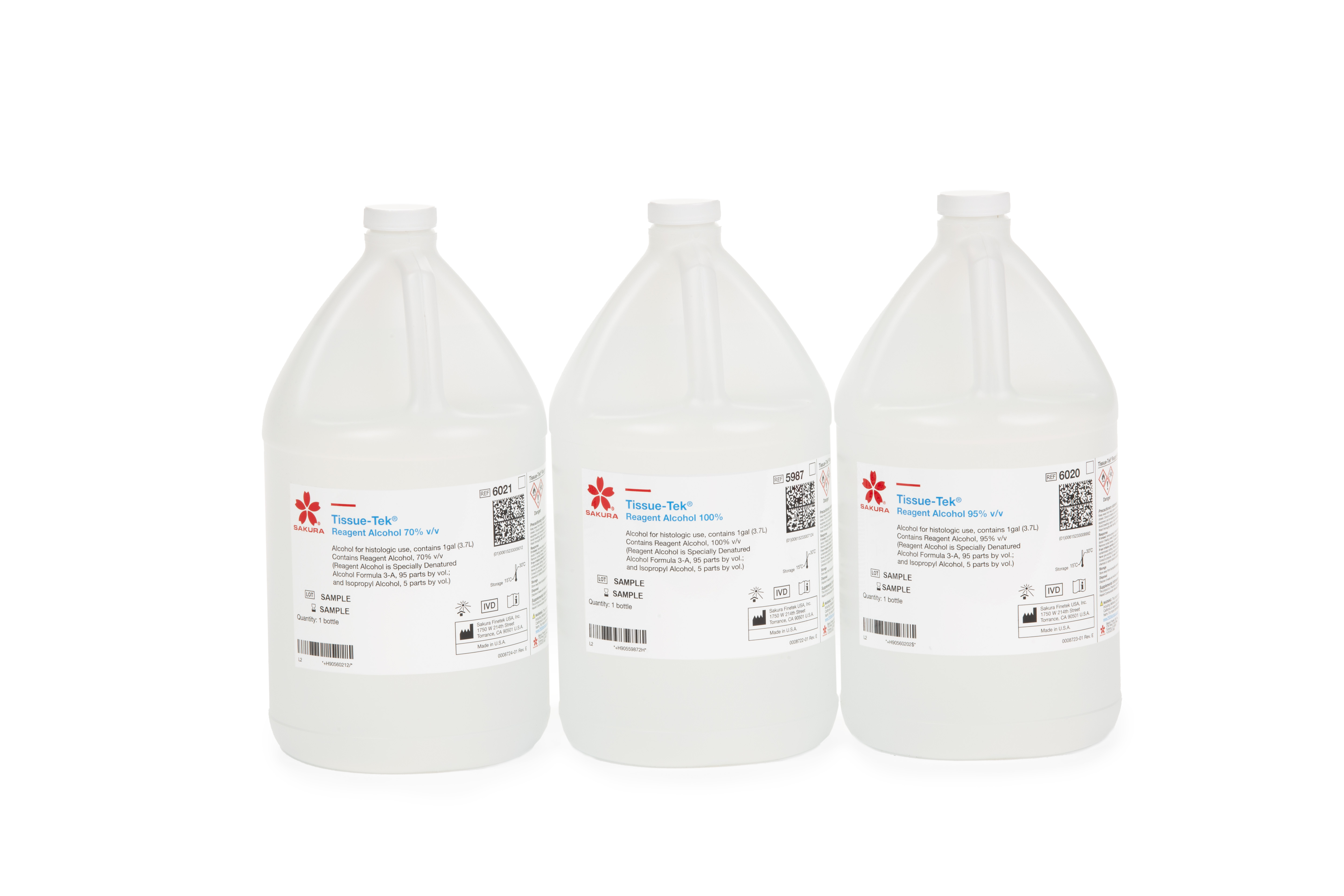 Three large plastic gallon jugs labeled