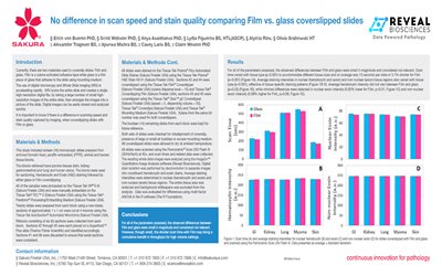 No difference in scan speed and stain quality comparing Film vs. glass coverslipped slides