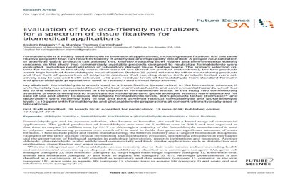 Evaluation of two eco-friendly neutralizers for a spectrum of tissue fixatives for biomedical applications